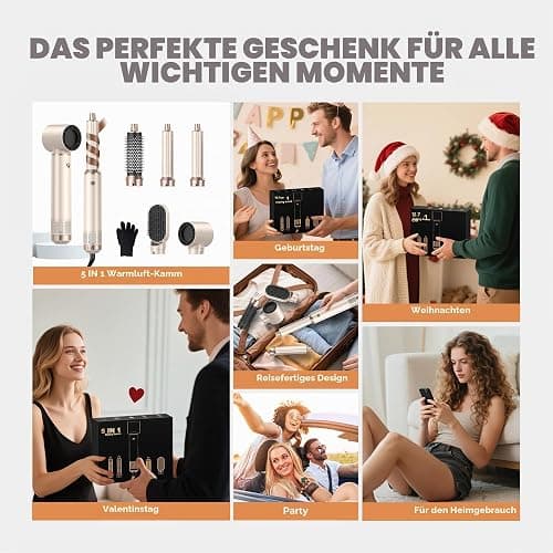 OKWRAP Haarstyler Hair Styler Set Hairstyler 5 in 1 Lockenstab Luft | Hairstyler Föhn 5 in 1 Mit Rundbürstenföhn for Styling Föhn Lockenstab Luft Für Glätten, Trocknen, Volumen, Locken thumbnail 9