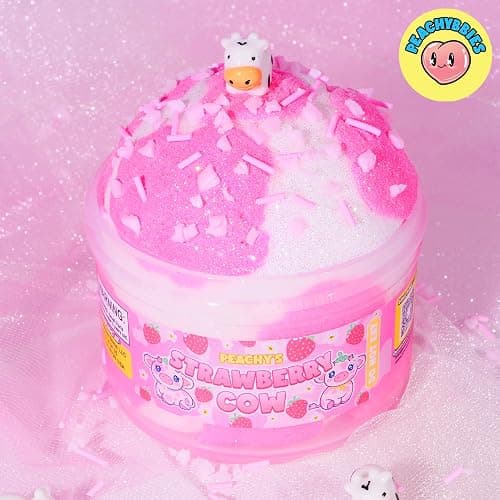 Peachybbies Strawberry Cow Cloud Slime - Made in USA Premium, 100% Authentic, 7 oz., Scented for Kids, ASMR, Slime Charms, Fidget Toys thumbnail 6
