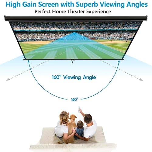SUPER DEAL 80'' 16:9 HD Projection Screen Foldable Anti-Crease Portable Projector Movie Screen Manual Pull Down for Home Theater Presentation Education Outdoor Indoor Public Display, Black thumbnail 3
