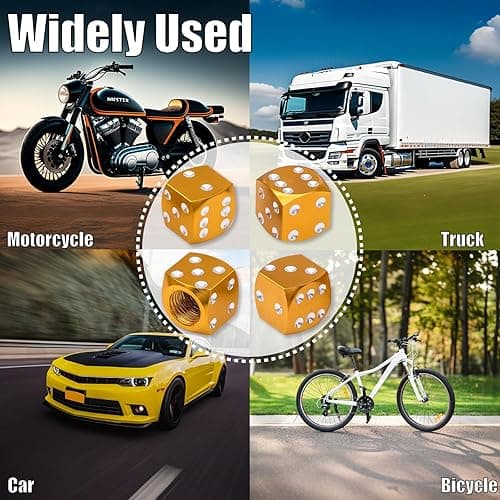 MEAJOO 4PCS Dice Style Tire Valve Stem Caps, with O Rubber Ring, Universal Aluminium Alloy Dustproof Tire Valve Stem Covers for Cars, SUV, Trucks, Bikes, Motorcycles, Bicycles (Gold) - 4 pcs - Dice-Gold thumbnail 7