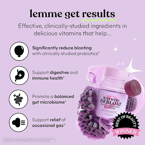 Lemme Debloat Digestive & Gut Health Gummies, 30-Day Supply | 2 Clinically Studied Probiotics & Prebiotic, Vegetarian, Gluten Free, Non GMO, BlackBerry Flavor thumbnail 2