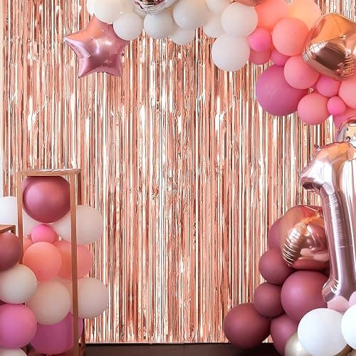 ASTARON 2Pcs Rose Gold Foil Fringe Curtains Shiny Metallic Fringe for Baby Shower Party Birthday Party Decoration thumbnail 7