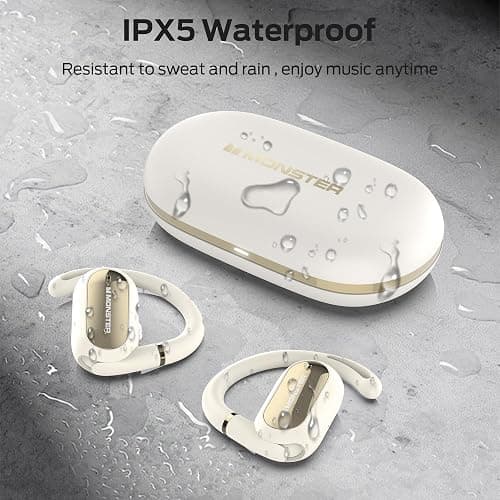 Monster Open Ear AC322, Bluetooth 5.4 Headset, 36H Battery Life, IPX5 Waterproof, Clear Communication, Ergonomic Design, Ear Angle Adjustable, Not Easy to Fall Off Wireless Bluetooth Headset.White thumbnail 5