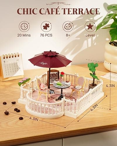Rolife Super Creator Accessories Chic Café Terrace, Tiny House Building Blocks for Little Dolls, DIY Plastic House Model Building Kits for Teens, DIY Crafts/Hobbies for Adults (Chic Café Terrace) thumbnail 3