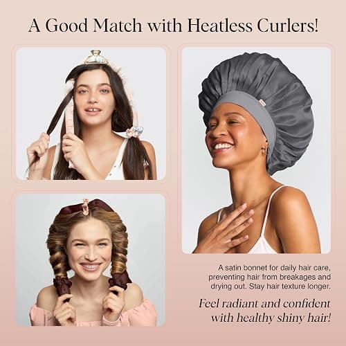 Kitsch XL Satin Bonnet for Sleeping - Softer Than Silk Hair Bonnet for Women - Secure Fit, Adjustable Night Cap for Curly & Textured Hair - Prevents Breakage, Tangles & Thinning - Charcoal thumbnail 4