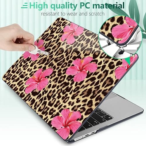 Yebiseven for MacBook Neo 13 inch Case 2026 (Model A3404, A18 Pro) Shockproof & Scratch-Resistant Hard Shell, Keyboard Cover, Trackpad Protector, 2 OTG Adapter, for Women Girly Cute, Leopard Flower thumbnail 5