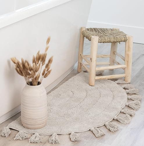 Beautiful Boho Rug with Tassels for Your Bathroom - Soft Half Circle 100% Cotton Mat Fits Perfectly Into Your Home - A Cute, Non-Slip and Absorbent Crochet Rug Ideal to Enhance Any Bath/Bedroom Decor thumbnail 9