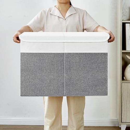 Bagnizer Large Toy Storage Box with Lids, Collapsible Sturdy Baby Storage Organizer Chest Bin Basket for Kids, Boys, Girls, Playroom, Nursery, Bedroom, Closet 25"x13"x16" (Gray and White) thumbnail 8