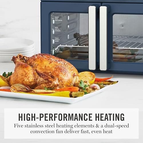 Martha Stewart French Door Air Fryer Toaster Oven Combo, 34QT Countertop Convection, 12-in-1, Bake, Broil, Roast, Fits 12” Pizza, Dehydrate, 5 Accessories, Air Fry Basket, Stainless Steel, Indigo Blue thumbnail 6