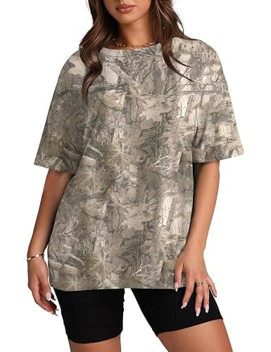 Sujama Womens Camo Shirt Oversized Maple Leaf Short Sleeve T Shirts Tops | Loose Fit,White Camo T-Shirt,Crew Neck,Half Sleeve,Everyday Outfits,Gym,Workout,Home,Work,Hiking,2026 Basic Tee thumbnail 2
