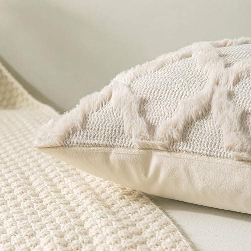 Cozoomy Set of 2 Soft Moroccan Throw Pillow Covers 18x18 Inch Plush Boho Decorative Pillow Cover Accent Cushion Case for Couch Sofa Bed, Beige thumbnail 3