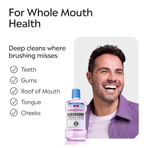 Listerine Total Care Mild Taste (Alcohol Free) Antibacterial Mouthwash (500ml), Fresh Mint Flavour With 6-in-1 Benefits thumbnail 7