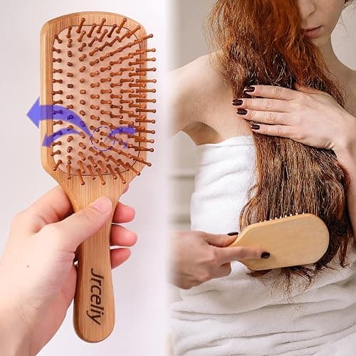 3PCS Bamboo Hair Brush Set,Natural Wooden Brush for Women, madam, Paddle Detangling Brush for Dry/Curly/Thick/Thin/Straight Hair thumbnail 8