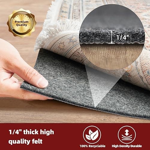 BAGAIL Felt and Natural Rubber Backing Rug Pads 1/4” Thick, 8 x 10 Ft Non Slip Carpet Gripper Keep Rugs in Place, Under Area Rug Protective Cushioned Pads, Carpet Runners, Hardwood Floors Protection thumbnail 3