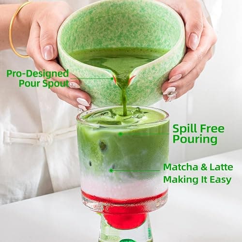 TEANAGOO Matcha Whisk Set,7 Pcs Matcha Set Green,Ceremony Matcha Kit,Matcha Tea Set for Making Latte,Ceramic Bowl(chawan) whith Spout and Whisk,Gift for Matcha Lovers thumbnail 5