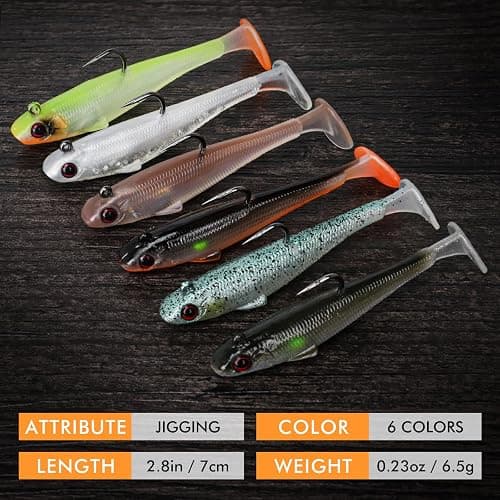 TRUSCEND Easy Catch Pre-Rigged Soft Lures, Unique Vibrating Swim Action and Trembly Sinking Move for More Bites, Amazing Soft Swimbait for Family Fishing, Fishing Lures for Bass Trout Crappie Walleye thumbnail 6