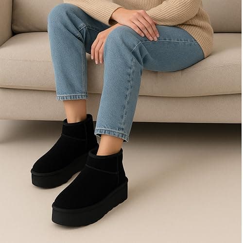 CUSHIONAIRE Hippy Women’s Platform Ankle Boots – Genuine Suede, Faux Fur Lining, Cozy Winter Slip-On Design, Comfortable Footwear with Wide Widths Available thumbnail 5