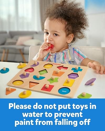 Coogam Montessori Toy Wooden Shape Peg Puzzle, Fine Motor Color Matching Sorting Board, Early Learning Educational Activity Toy Gift for Preschool Toddler Baby 3 4 5 Year Old thumbnail 4