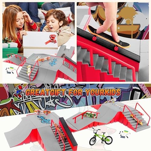 CS COSDDI Finger Skateboard Park Kits,14 in 1 Skateboard Finger Toys with 8 Finger Skateboards & 14 Skatepark Deck Ramp,Finger Bike for Boys or Girls Gift,Mini Finger Skateboards Ramp Accessories Set thumbnail 5