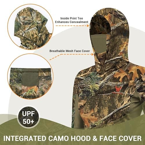 Hartena Women's Camo Hunting Hoodie with Face Mask UPF 50+ Quick Dry Shirt | Lightweight, Quick-Dry, 4-Way Stretch, Breathable Mesh Panels, Thumb Loops and Lens Chamois for Bow, Turkey and Deer Hunting thumbnail 3