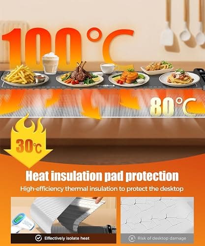Extra Large Food Warming Mat with Heat-Resistant Pad, 36X15 Inch, 6 Temperature & 6 Timer Settings, Child Lock Safety,Food Warmer Chafing Dishes Fits for Family Dinners and Parties thumbnail 2