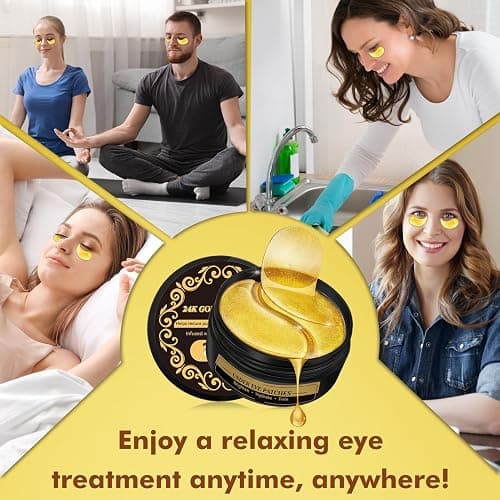 60 Pezzi Patch Contorno Occhi, Patch Occhiaie e Borse in Gel per Sotto gli Occhi, Maschera Contorno Occhi Idratante, Effetto Rinfrescante per Occhi Stanchi, Unisex (24K Gold) thumbnail 7