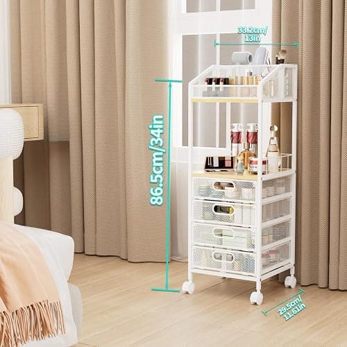 HapiRm Makeup Organizer Storage Cart - Floor Skincare Make Up Storage with 4 Drawers, Rolling Makeup Cart Vanity Organizer Cosmetics Display Cases Holder for Skin Care Perfume Nail Polish thumbnail 3