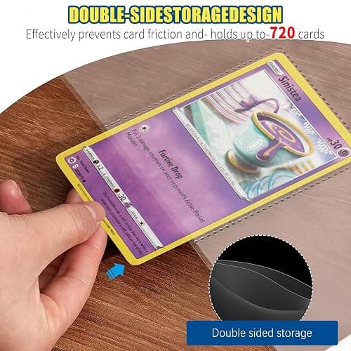 ABLY 720 Pocket Double Sided Card Sleeves, 9-Pocket, for 3 Ring Binder | 40 pages, trading card protector sheets for Pokemon, baseball, Skylanders, clear plastic, fit 3-ring binder thumbnail 3