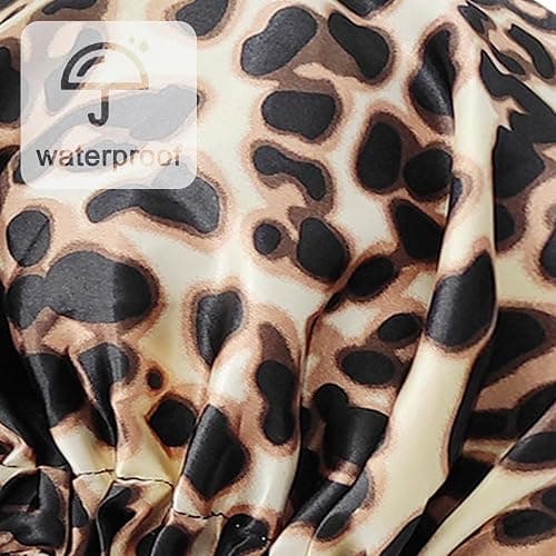 Reusable Shower Cap for Women, Large Waterproof Shower Essentials Bonnet Washable Elastic Band Bath Hair Wrap Hat for Long Hair, Braids(Leopard) thumbnail 6