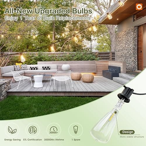 addlon 54(48+6) FT Solar String Lights Waterproof,Patio Lights Solar Powered with Remote & USB Port 15+1 LED Shatterproof Bulbs 3 Light Modes, Dimmable Solar Light for Camping Backyard Garden thumbnail 9