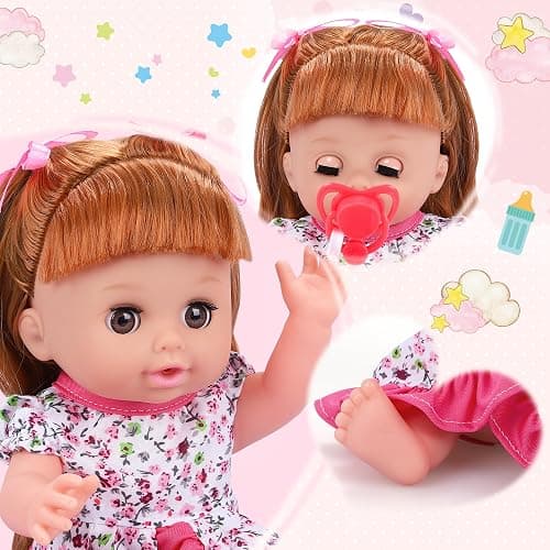 Baby Doll Toys Set, 14" Doll Toys, 25Pcs Dolls Care Toy Playset, Toddlers Toy Doll Set Incl Cradle Crib, High Chair, Milk Bottle, Pacifier, Diaper, Baby Gift for Age 3 4 5 6+ Years Old Girls Boys thumbnail 7