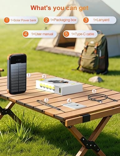 SOXONO Solar Power Bank 40000mAh PD20W Fast Charging Portable Solar Charger | Built-in 4 Cables, 3 Ports, Dual Bright Flashlight, External Battery Pack for Camping, Hiking, and Outdoor Use, Orange thumbnail 14