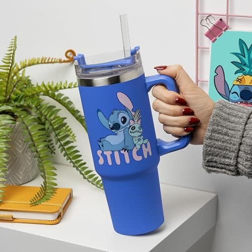Paladone Disney Stitch 900 ml Blue Insulated Travel Cup and Straw, Officially Licensed Quencher with Handle for Iced Tea or Coffee, Pop Culture Merchandise for Fans thumbnail 2