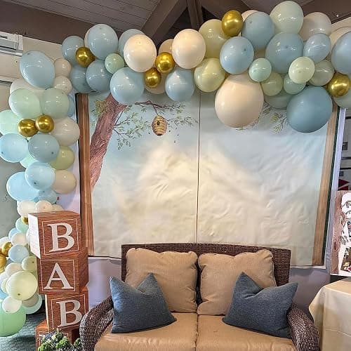 Togvu Dusty Green Blue Balloon, 60 Packs 12 Inch Sage Green Blue Balloon with Haze Fog Blue Sand White and Gold Balloons for Jungle Safari Neutral Boho Birthday Baby Shower Party Decorations thumbnail 7