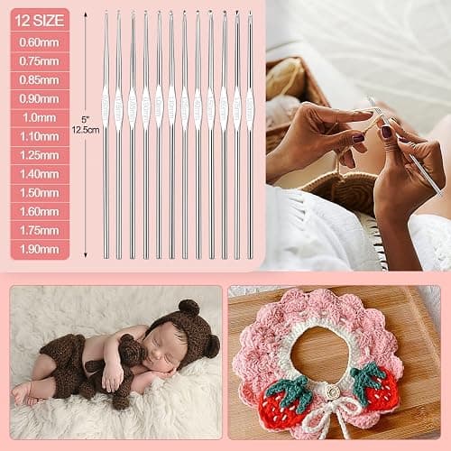 Aeelike Crochet Kit for Beginners Adults, Crochet Kits Include Yarn, 59pcs Crochet Starter Kit for Beginners Kids,Ergonomic Crochet Hooks 2.0-6.0 mm, Lace Steel Needles 0.6-1.9 mm thumbnail 6
