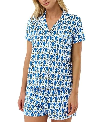 HMPEAIIY Women Y2k Pajamas Set Cute Preppy 2PCS Button Down Holiday Monkey Shorts Summer Outfit Beach Vacation Loungewear Pjs - Image 1