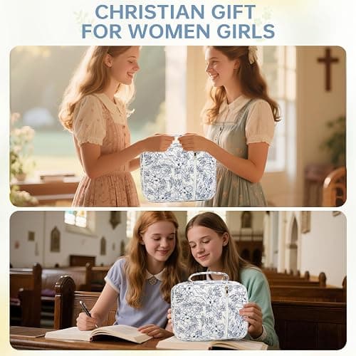 Bible Cover Case for Women Large Bible Cover with Durable Handle Quilted Bible Carrying Case for Girls Bible Study Supplies Accessories (Big Blue Flower, Big Blue Flower) thumbnail 6