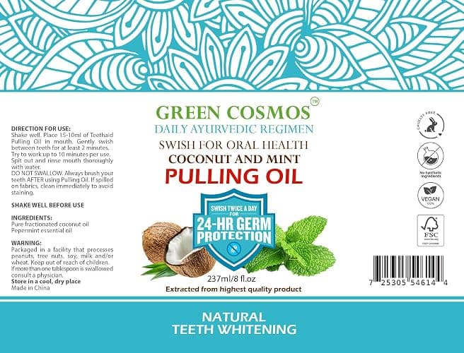 Coconut Mint Pulling Oil Mouthwash, 237ml Natural Teeth Whitening, Ayurvedic Daily Swish for Oral Health Alcohol & Fluoride Free, Healthy Gums, Fresh Breath, Solution for Bad Breath (One Pack) thumbnail 3