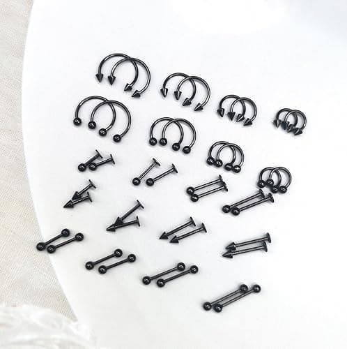 MONAZEO 40Pcs 16G Lip Rings Surgical Steel Snake Bite Jewelry Labret Monroe Barbell Daith Tragus Helix Piercing Nose Septum Jewelry for Women Men 6mm/8mm/10mm/12mm thumbnail 5