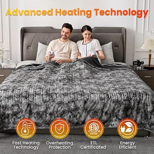 WOOMER Heated Blanket King Size, Dual Control, Electric Blanket 90"x 100", Double-Sided Faux Fur&Sherpa, Overheat Protection, 10 Heating Levels & 12H Auto Off, CPF, Home Office thumbnail 5