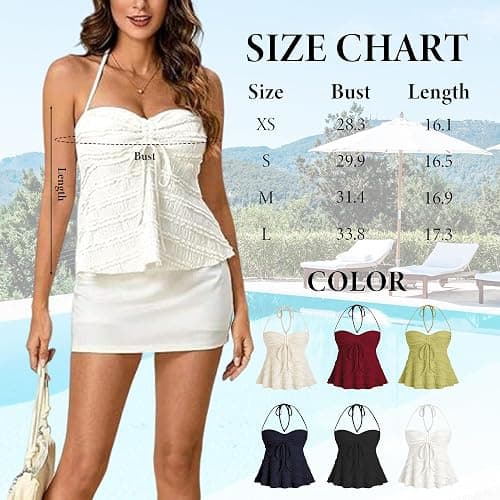 ASKHOPE Women's Ruched Halter Tops Peplum Cami Tops Y2K Drawstring Tie Crop Top for Summer Going Out Dressy Casual thumbnail 5