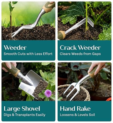 Heavy Duty Gardening Tools - Gardening Gifts for Women, Men, Mom, Dad - Durable, Ergonomic Garden Tools Set (Floral) thumbnail 7