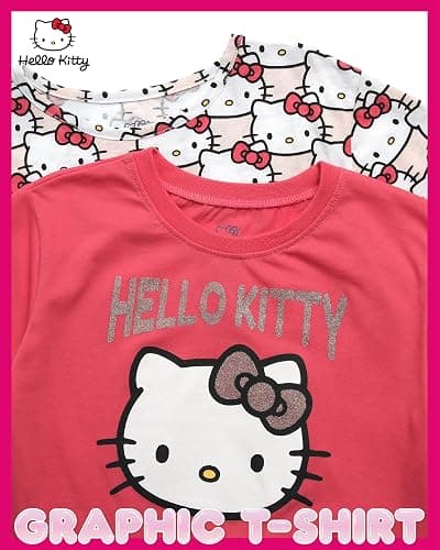 Hello Kitty Girls Shirts - 2 Pack Cotton Blend Short Sleeve Tops - Crewneck Cute Graphic Girls Tee Shirt Pack thumbnail 2
