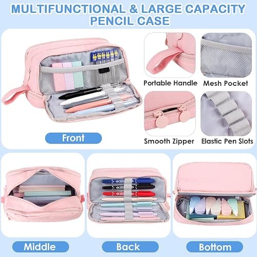 54 PCS Aesthetic School Supplies, Stationery Essentials Set with Large Pen Case, Mechanical Pencils & Black Ink Gel Pens with Refills, Markers, Erasers, Highlighters, Sticky Notes, Correction Tapes thumbnail 2