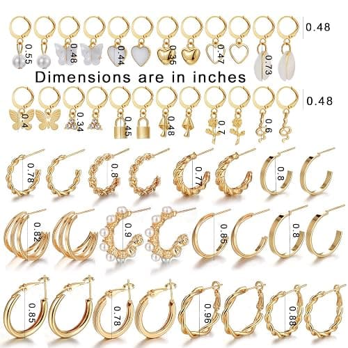 IFKM 24 Pairs Gold Hoop Earrings Set for Women Hypoallergenic Chunky Chain Twisted Open Hoops Dangle Earring Packs for Birthday Party Christmas Fashion Jewelry Gift thumbnail 5