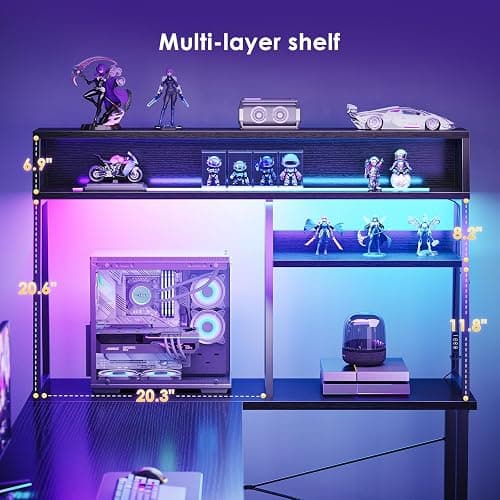 AODK L Shaped Gaming Desk with Led Lights, 59 Inch Reversible Gaming Computer Desk with Display Shelves, PC Gamer Desk Gamer Table with Storage Bag, L Desk for Game, Black thumbnail 4