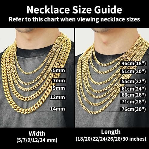 ChainsHouse Stainless Steel Mens Cuban Link Chain, Black/18K Gold Miami Cuban Chain Necklace, 5mm/7mm/9mm/12mm/14mm Width, No Tarnish& Durable Hip Hop Mens Jewelry, 18"-30", Send Gift Box thumbnail 6