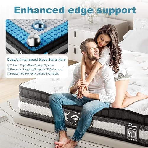 sirhome Double Mattress,4FT6 Gel Memory Foam 9 Zone Orthopaedic Mattress Pocket Sprungs,Wave Memory Foam Hybrid Medium Firm for Pressure Relief & Motion Isolation,in a Box 135x190x25cm thumbnail 6