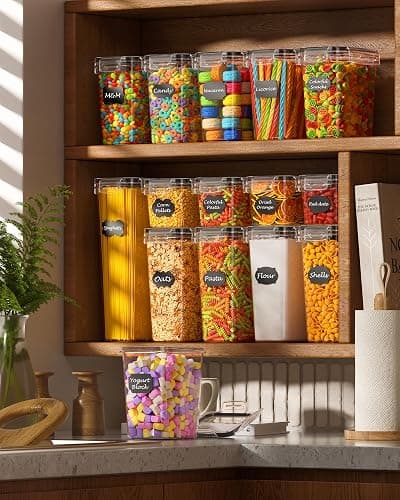 KEMETHY 15 Pack Airtight Food Storage Containers with Lids, Kitchen Pantry Organizers and Storage, BPA-Free Plastic Food Canisters for Cereal, Flour, Sugar, Pasta, Dry Food, Include Labels & Marker thumbnail 7