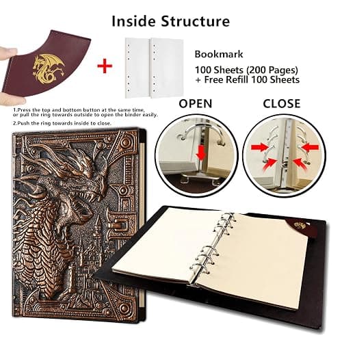 Ancient Deer DND Notebook/Journal, Unique 400 Page Book with 3D Dragons Leather Refillable 6-rings binder and Bookmark for dungeons and dragons D&D dice accessories Role Playing Games,Great DND Gifts thumbnail 5